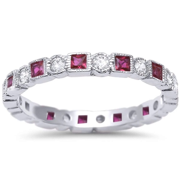 Sterling Silver Ruby Stackable Eternity Band Ring